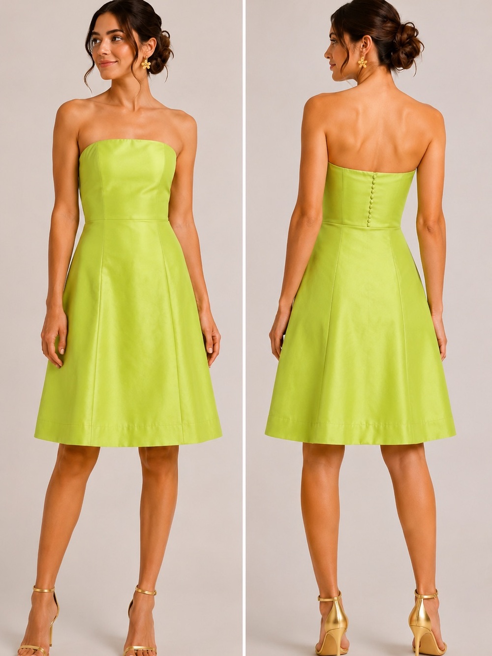 J.Crew 100% Silk Strapless Chartreuse Midi Dress Petite 6 Wedding Guest